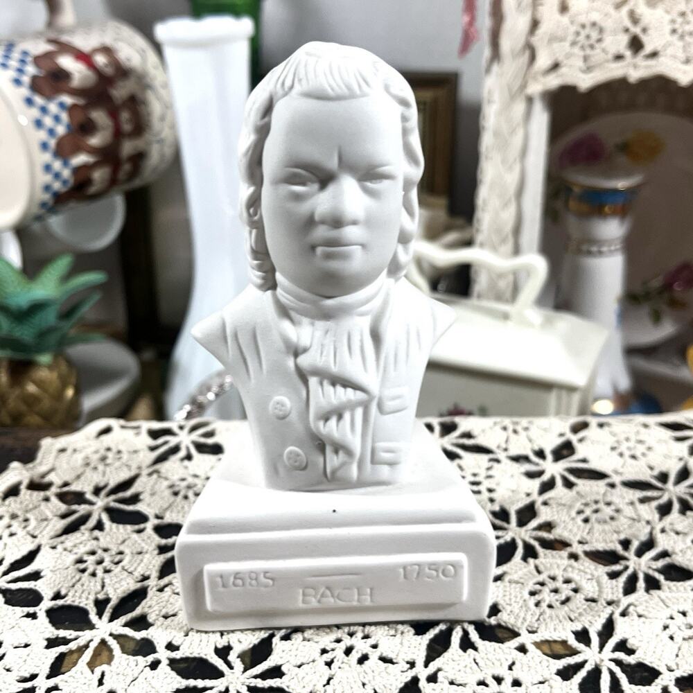 Vintage Bach Bisque Porcelain Bust Statue Miller’s Music Co 5” White